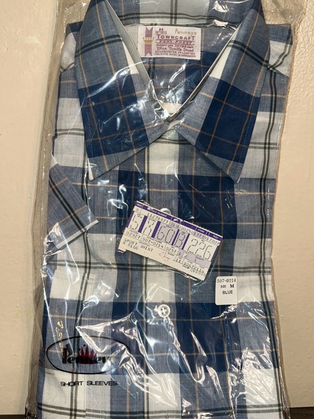 60s Towncraft Short Sleeve Button Up Collar Shirt M Rockabilly Plaid Deadstock